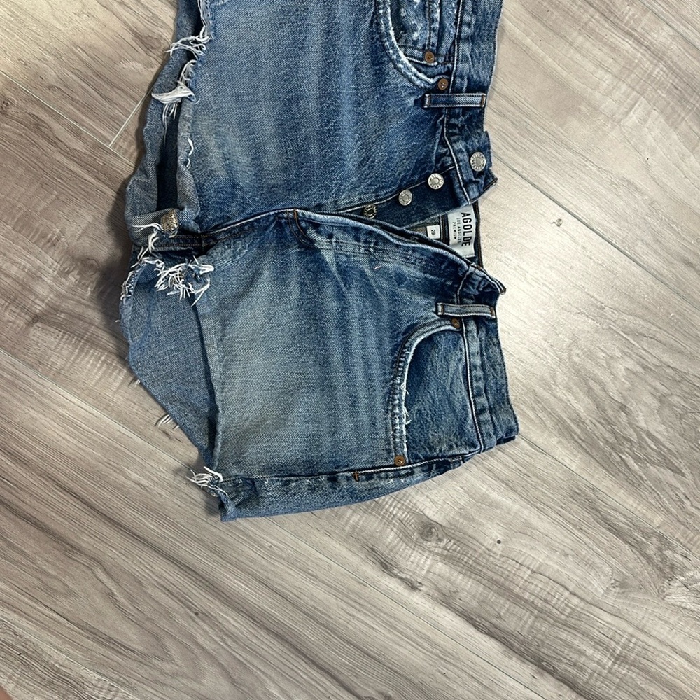 Agolde Parker Shorts Women's Blue Denim Shorts - Picture 3 of 6